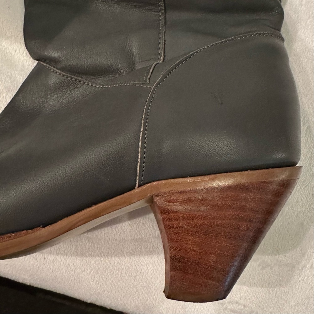 Vintage FRYE Dark Gray Leather Pull On Tall Heeled Boot Sz 7M C2163 cuff or tall - Picture 7 of 14